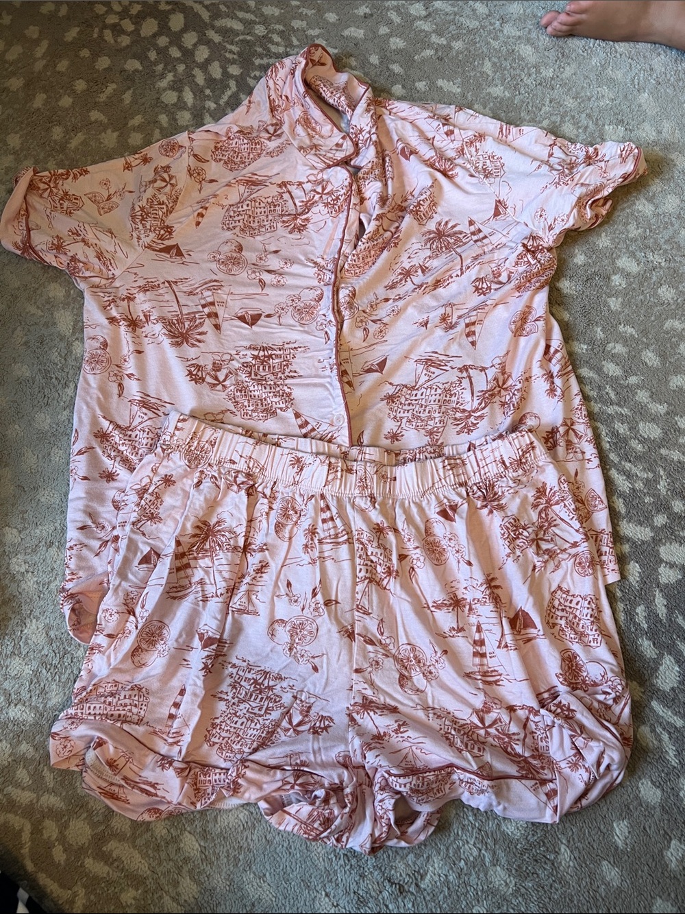 Old Navy Pink and Rust Printed Short Pajama Set